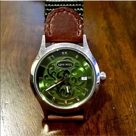 LOIS HILL Watch Green Face Green & Brown Band